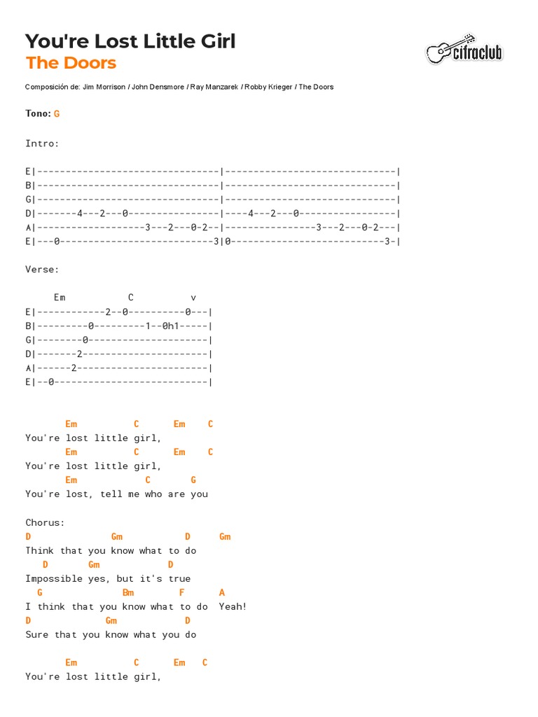 The Doors - You're Lost Little Girl | PDF | American Musical