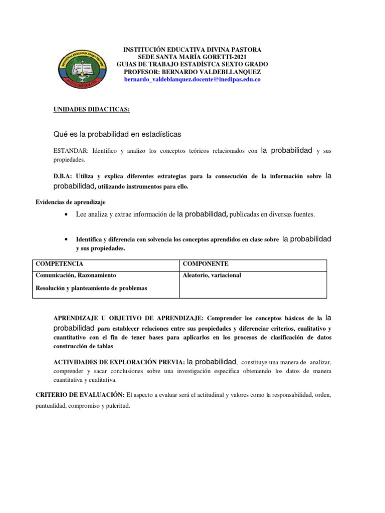 Guía de Probabilidad para Sexto Grado | PDF | Probabilidad | Aprendizaje