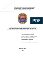 Propuesta de un sistema de gestión del riesgo crediticio para reducir el alto nivel de morosidad en las Cajas Municipales de Ahorro y Crédito de la provincia de Arequipa