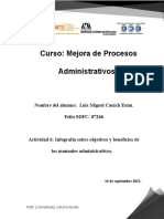Curso: Mejora de Procesos Administrativos: Nombre Del Alumno: Luis Miguel Cauich Euán Folio SDPC: 87266
