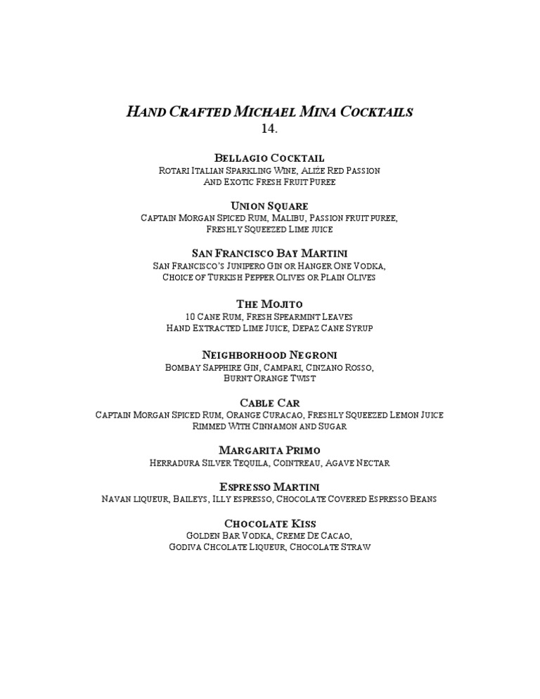 Handcrafted Michael Mina Cocktails | PDF