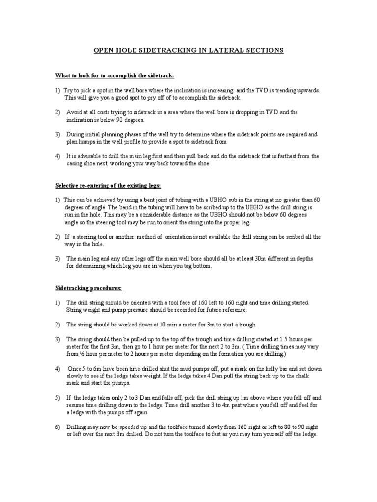 Open Hole Sidetracking Techniques | PDF | Casing (Borehole ...
