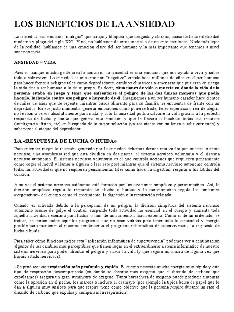 Beneficios de la Ansiedad en la Supervivencia | PDF | Ansiedad ...
