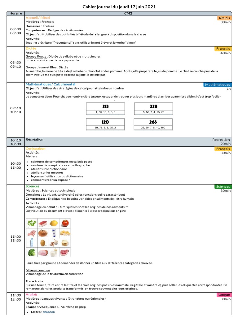 Exemple Cahier Journal Cm2 Pdf Langue Francaise Linguistique