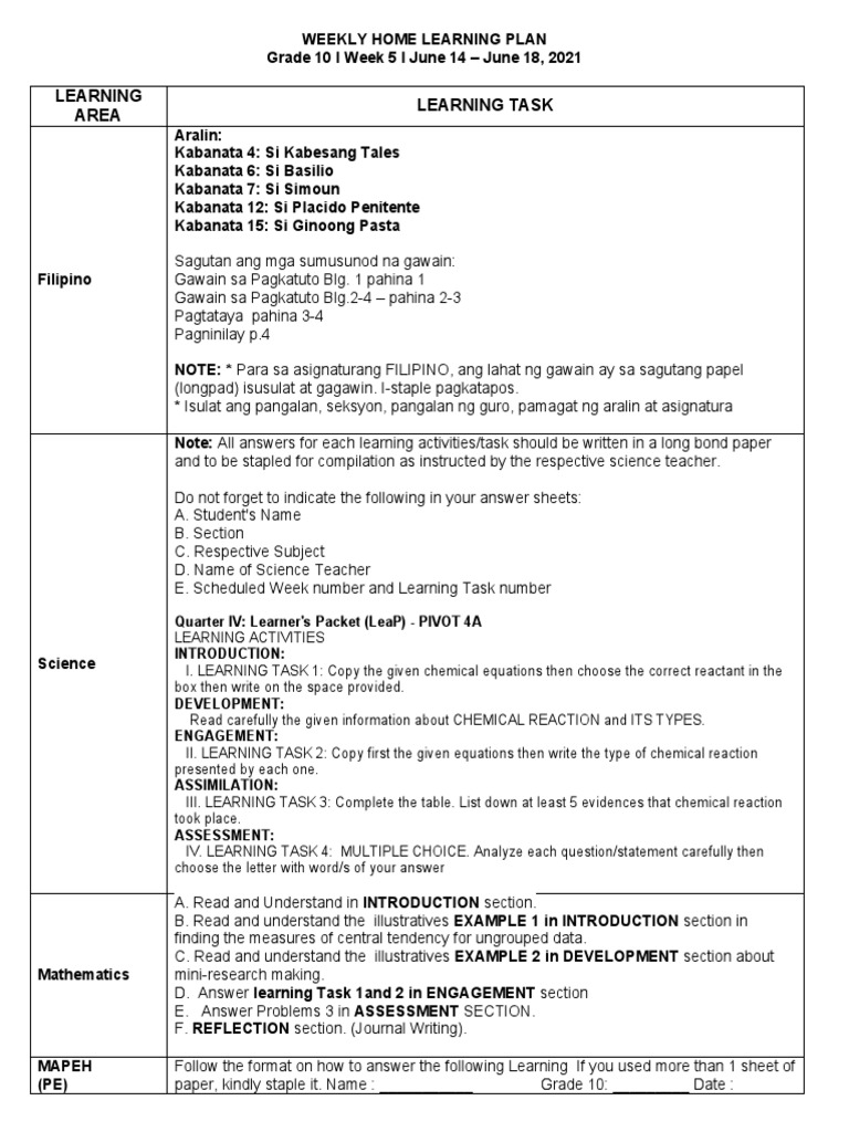 Learning Area Learning Task Quarter Iv Learner'S Packet (Leap