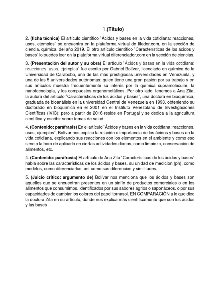 Ejemplo de Reseña Crítica Comparativa | PDF | Ácido | Alimentos