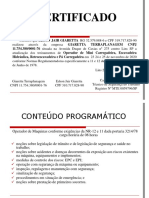 Certificado de treinamento de operador de máquinas