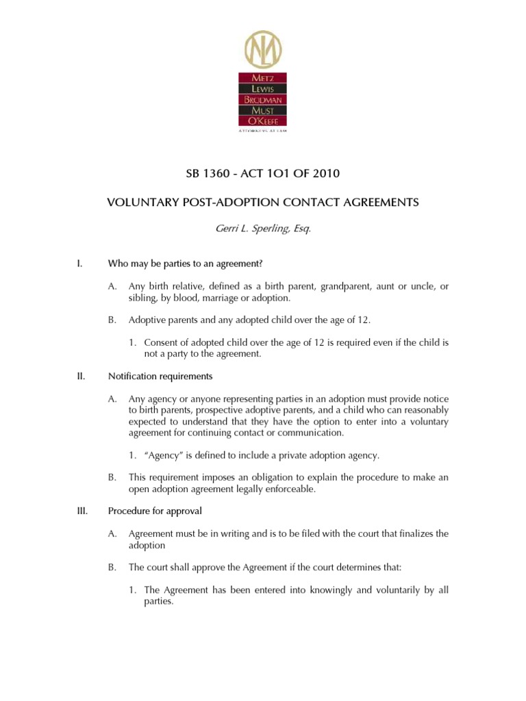 Voluntary Post-Adoption Contact Agreements | Parent | Relationships ...