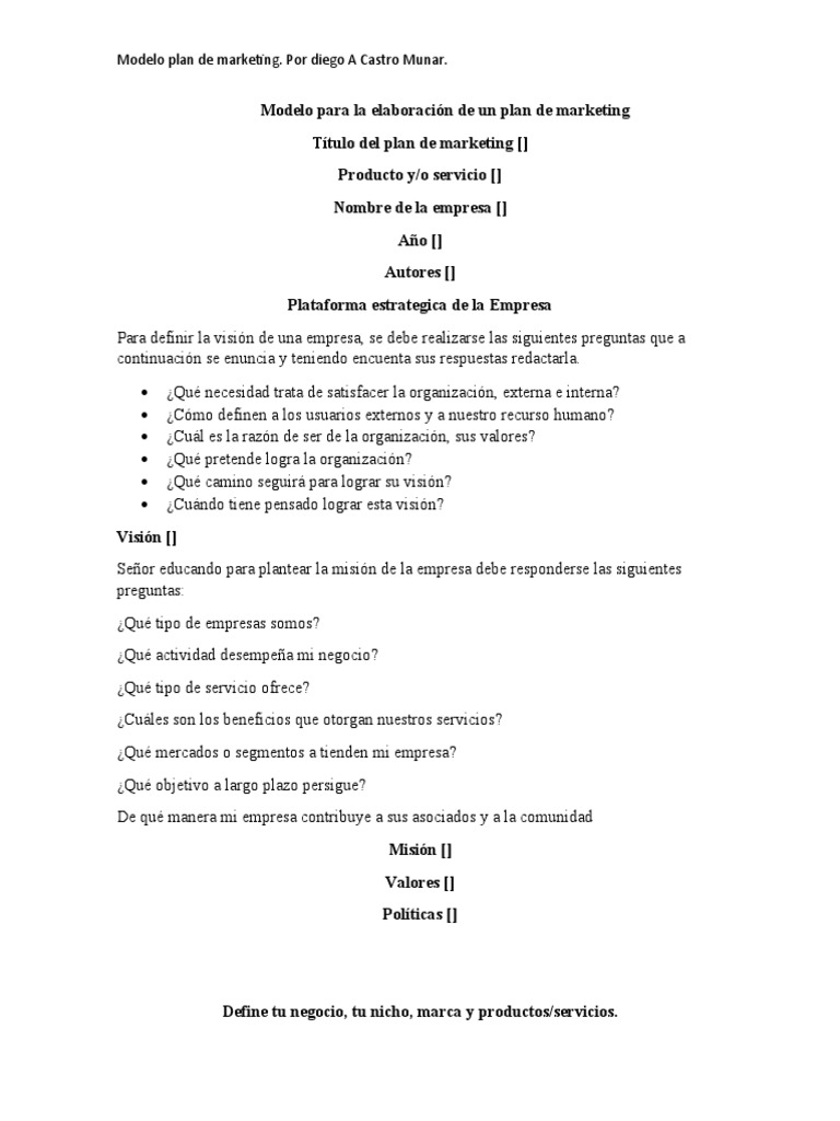 Pasos para Elaborar Un Plan de Marketing | PDF | Marketing | Mercado ...