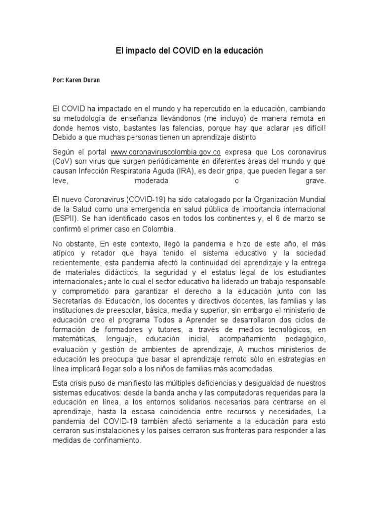 Impacto del COVID en la Educación 2023 | PDF | Aprendizaje | Educación ...