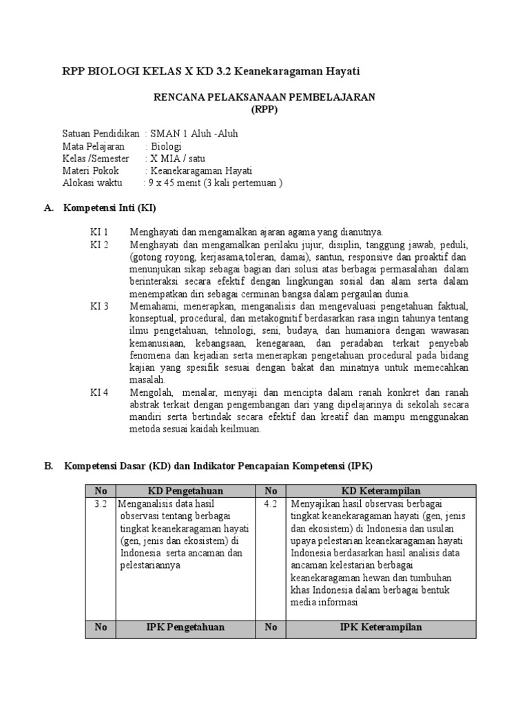 RPP Biologi Kelas X KD 3.2 | PDF