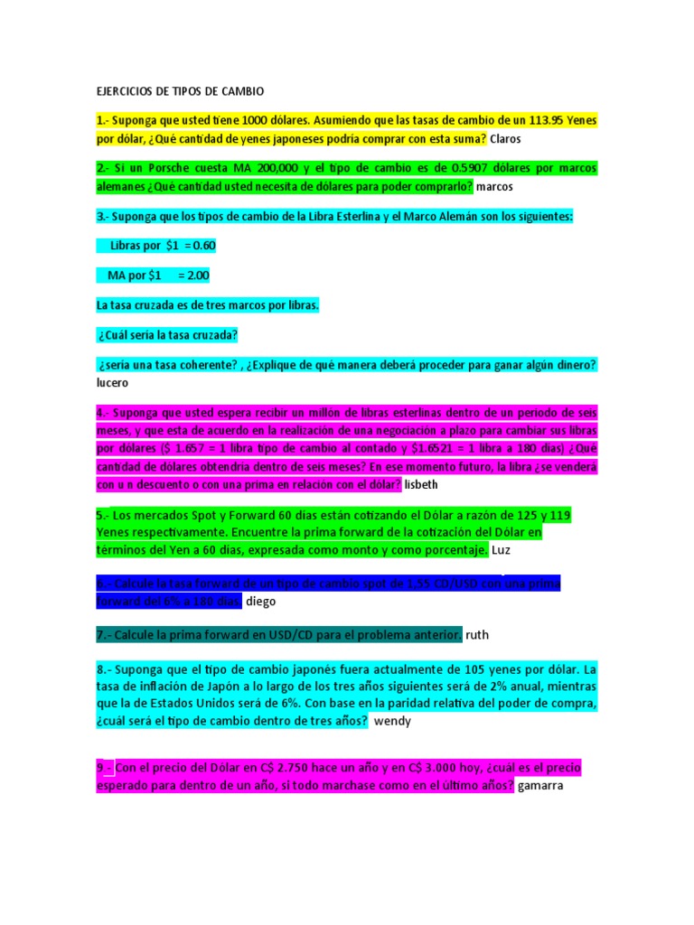 Ejercicios de Tipos de Cambio | PDF | Libra esterlina | Tipo de cambio