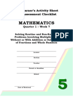 Mathematics: Learner's Activity Sheet Assessment Checklist