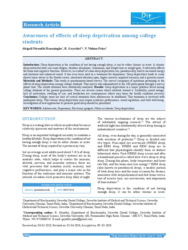 Awareness of Effects of Sleep Deprivation Among College Students | PDF ...