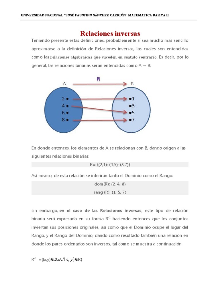 Definición de Relaciones Inversas | PDF | Conjunto (Matemáticas) | Álgebra