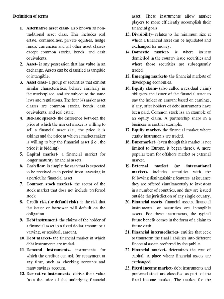 Capital Market Terminology Explained | PDF | Financial Markets | Stocks