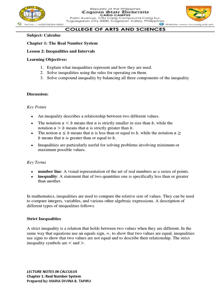 Lesson 2 - Inequalities and Interval | PDF | Inequality (Mathematics ...