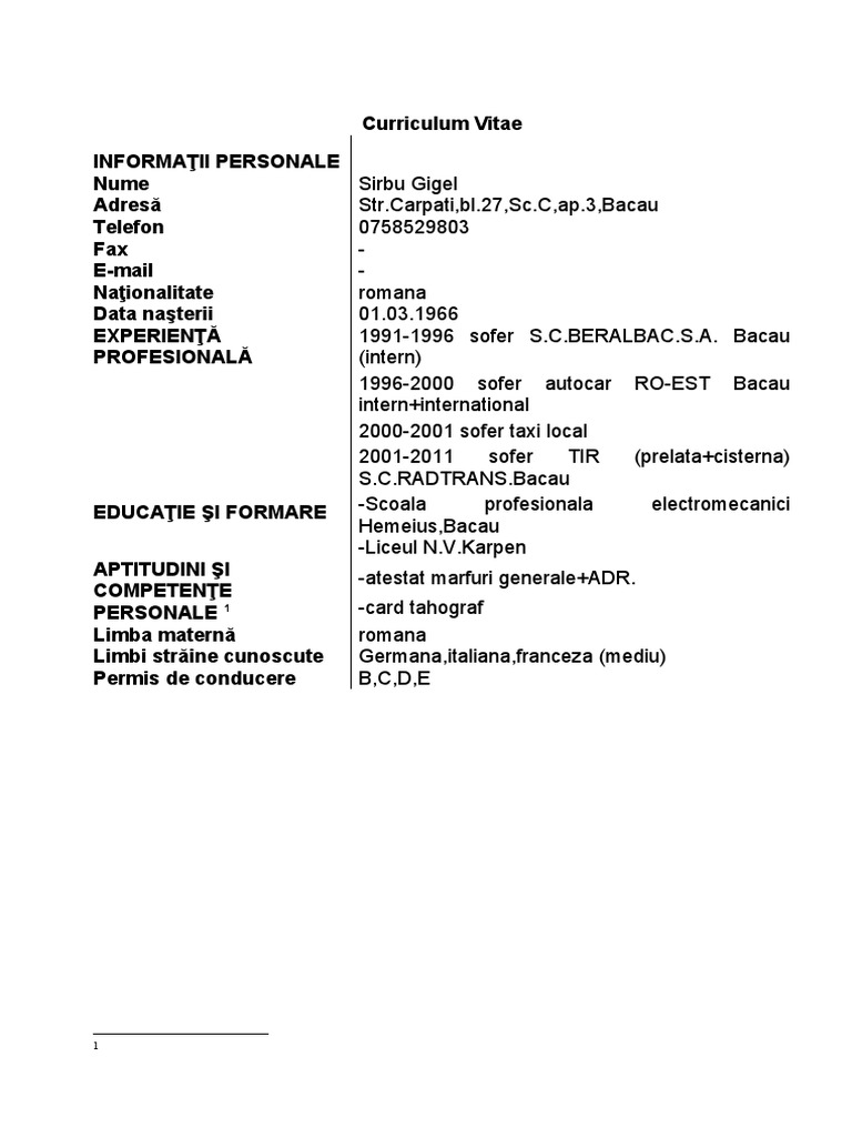 model cv model de curriculum vitae european cv model european ...