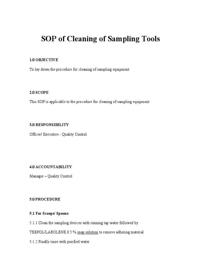 SOP of Cleaning of Sampling Tools PDF