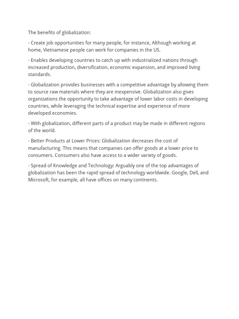 Key Benefits of Globalization | PDF