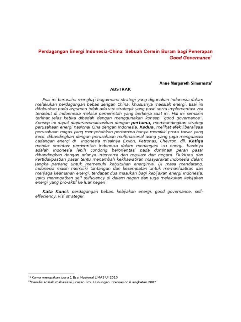 Contoh Esai Pemenang LIMAS UI 2010