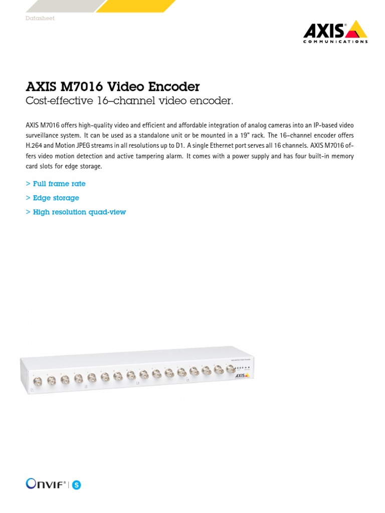 AXIS M7016 Video Encoder PDF Video Data Compression