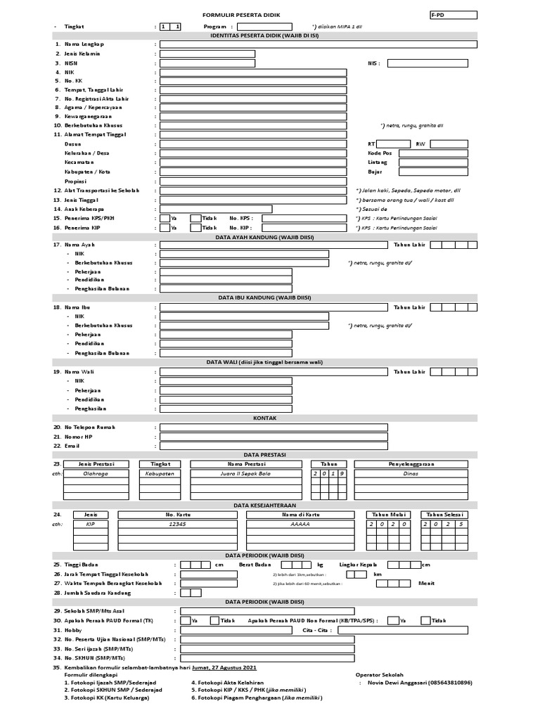 Formulir Peserta Didik Pdf