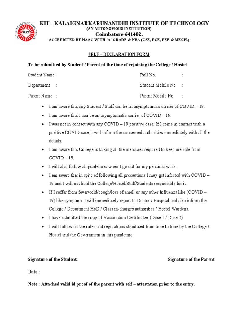 Self - Declaration Form | PDF