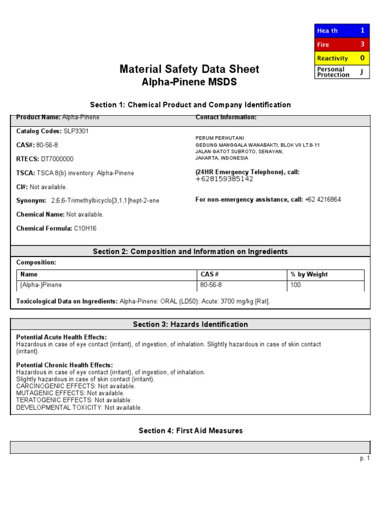 Alpha-Pinene Safety Guide | PDF | Toxicity | Explosion