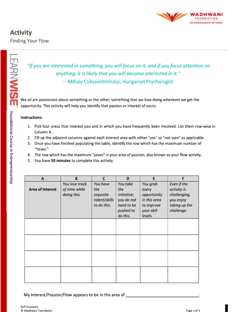 Student Handout - Finding Your Flow | PDF