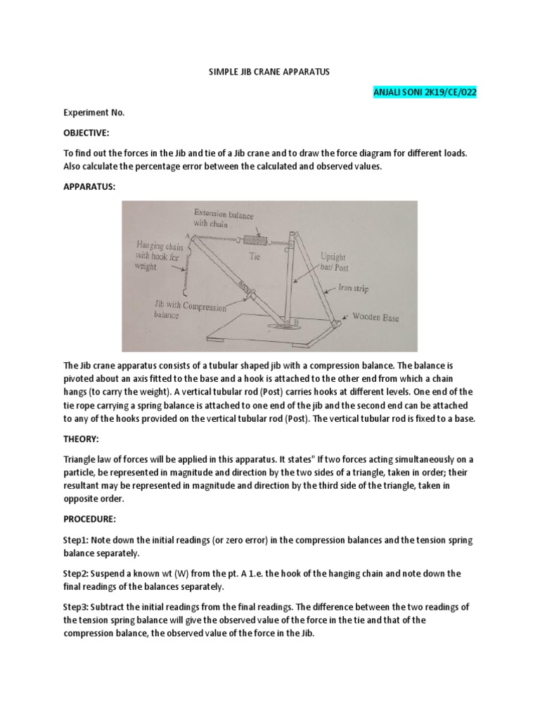 Simple Jib Crane Apparatus PDF Force Sine