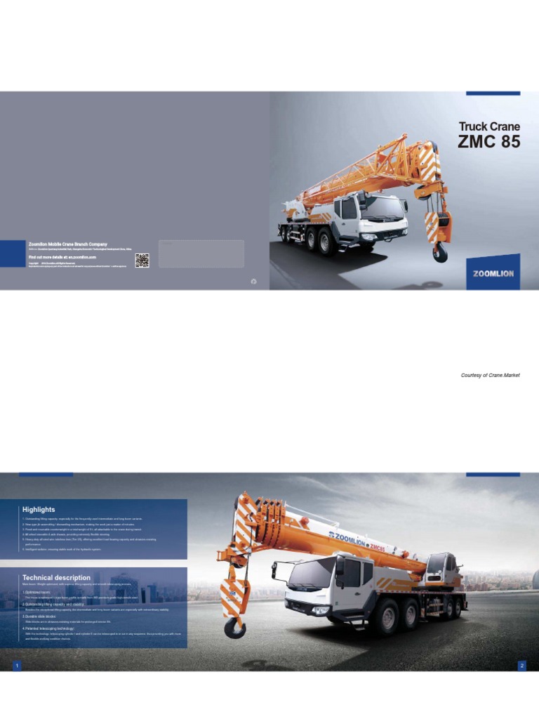 Zoomlion ZMC 85 Truck Crane Specs | PDF | Crane (Machine) | Vehicles