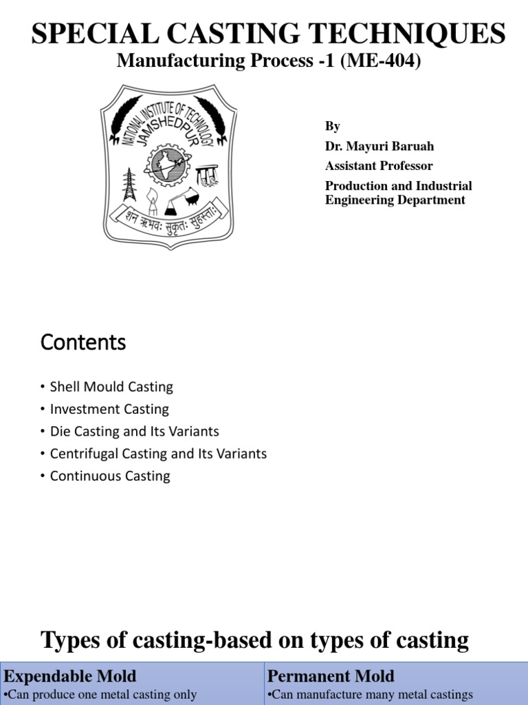 Overview of Special Casting Techniques | PDF | Casting (Metalworking ...