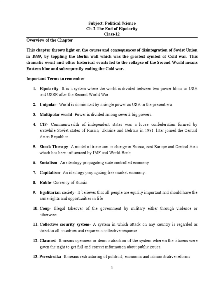 End of Bipolarity in Political Science | PDF | Soviet Union | World ...