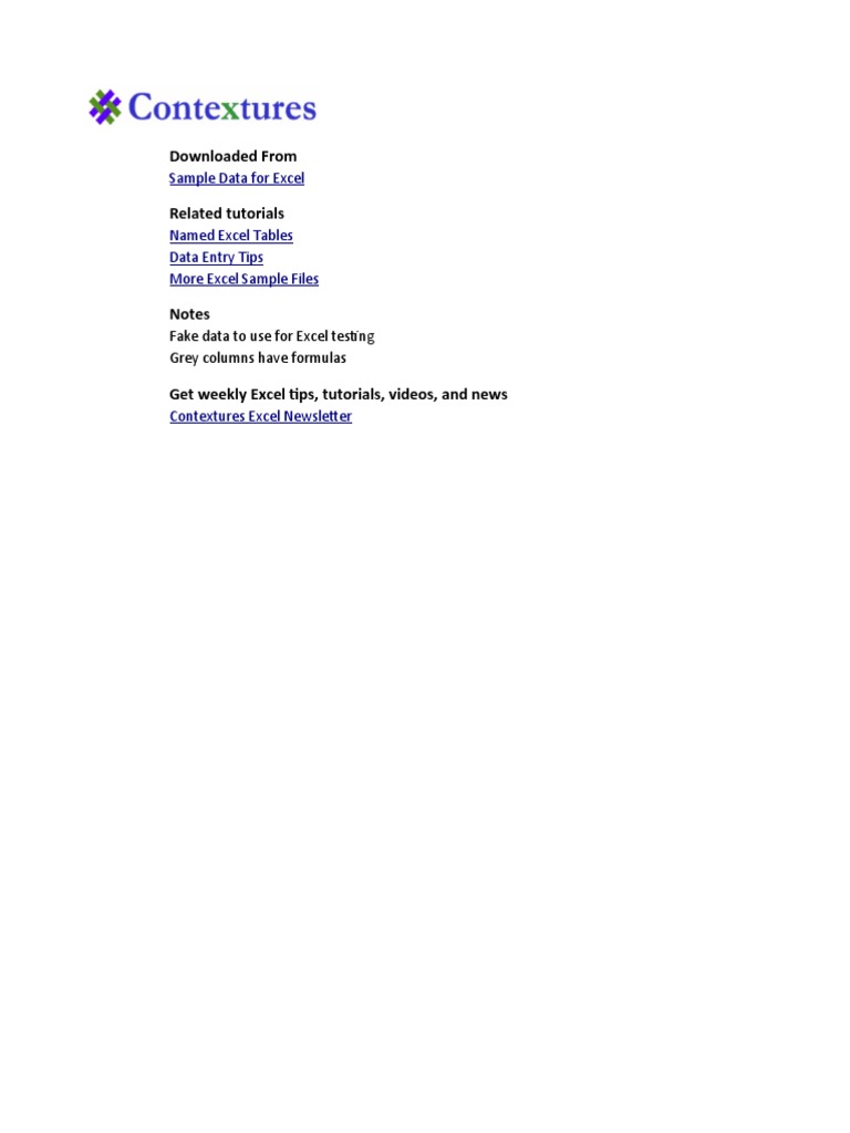 Sample Excel Data for Download | PDF