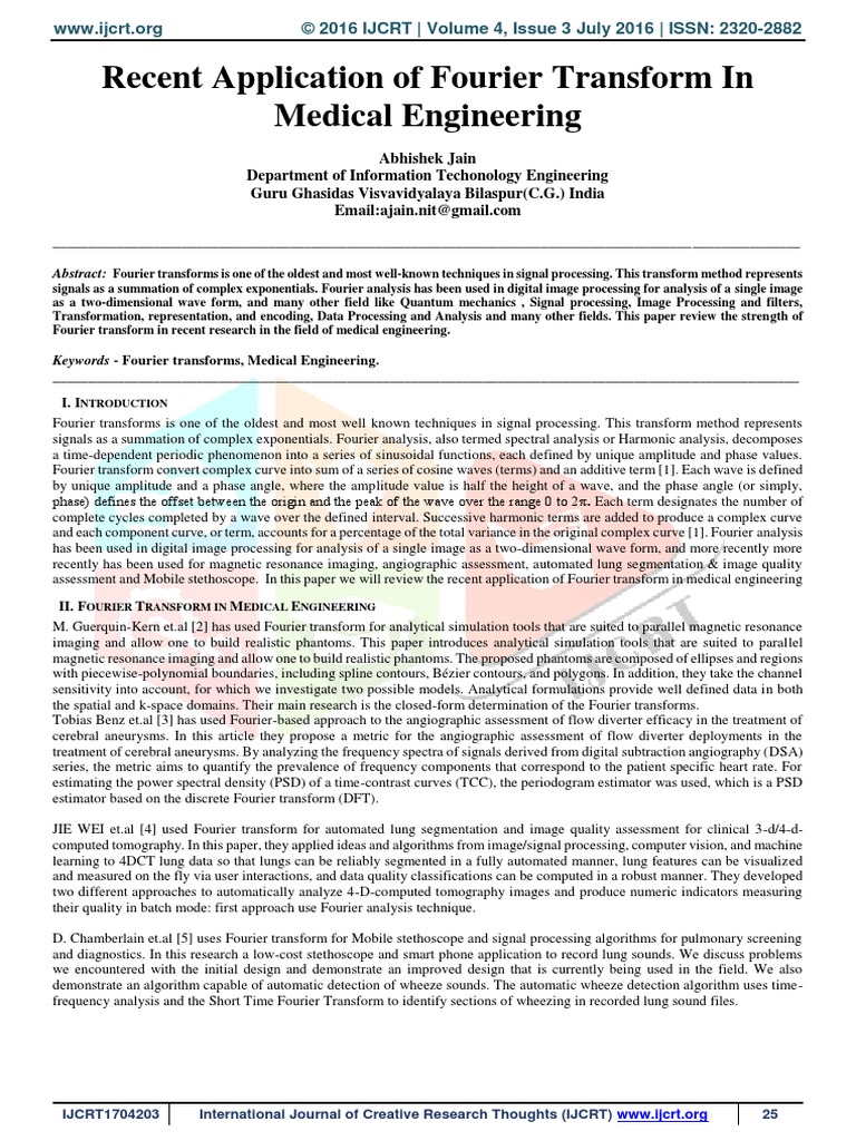 Recent Application of Fourier Transform in Medical Engineering | PDF ...