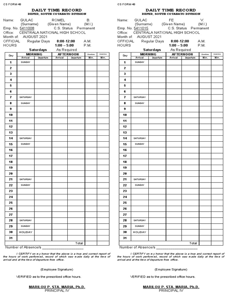 CSC Form 48 DTR | PDF