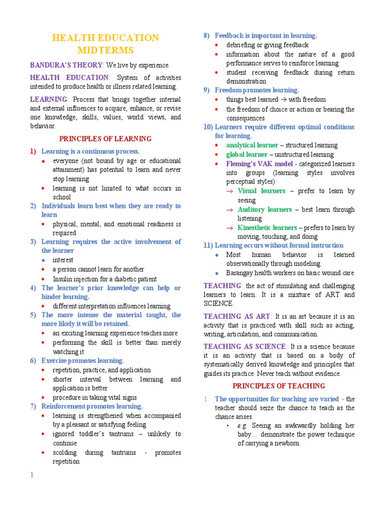 Principles of Health Education and Learning | PDF | Learning | Teachers
