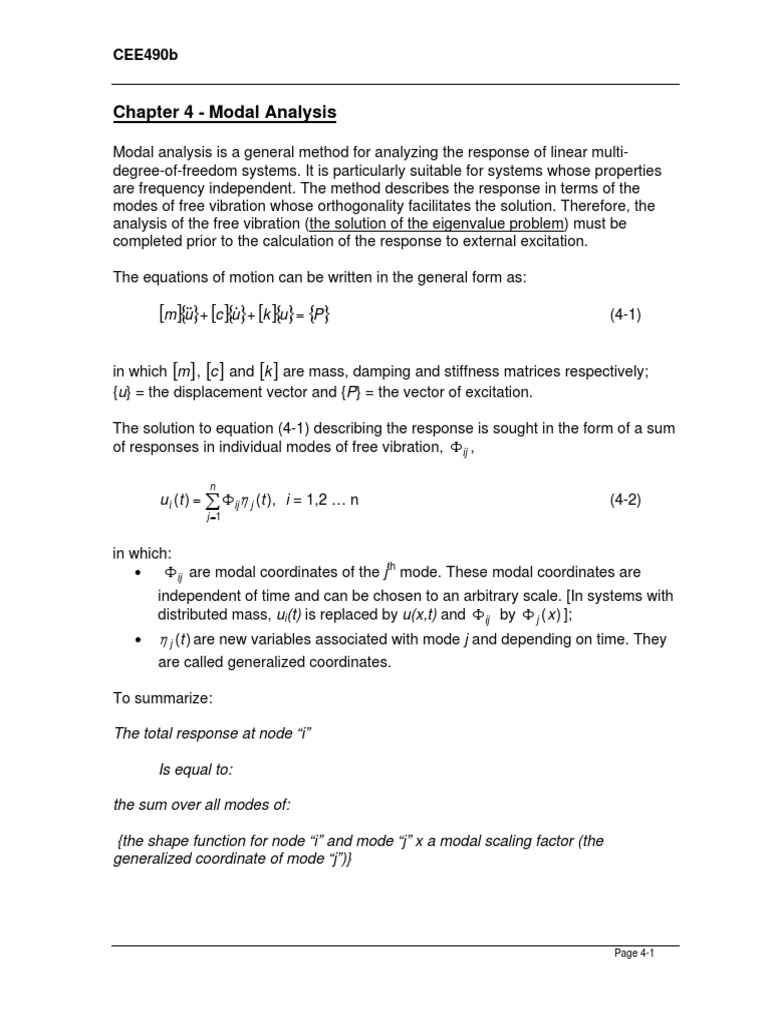Chapter 4 - Modal Analysis: CEE490b | PDF | Resonance | Matrix ...