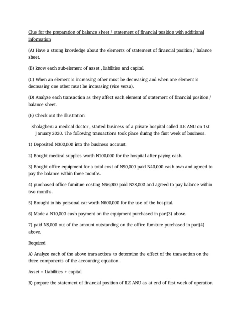 Balance sheet with additional information question and answer ...