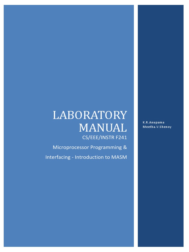 Laboratory Manual Cs/Eee/Instr F241 Microprocessor Programming
