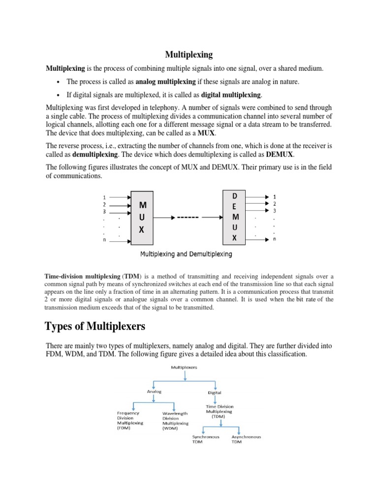 Types of Multiplexers Multiplexing Download Free PDF Multiplexing