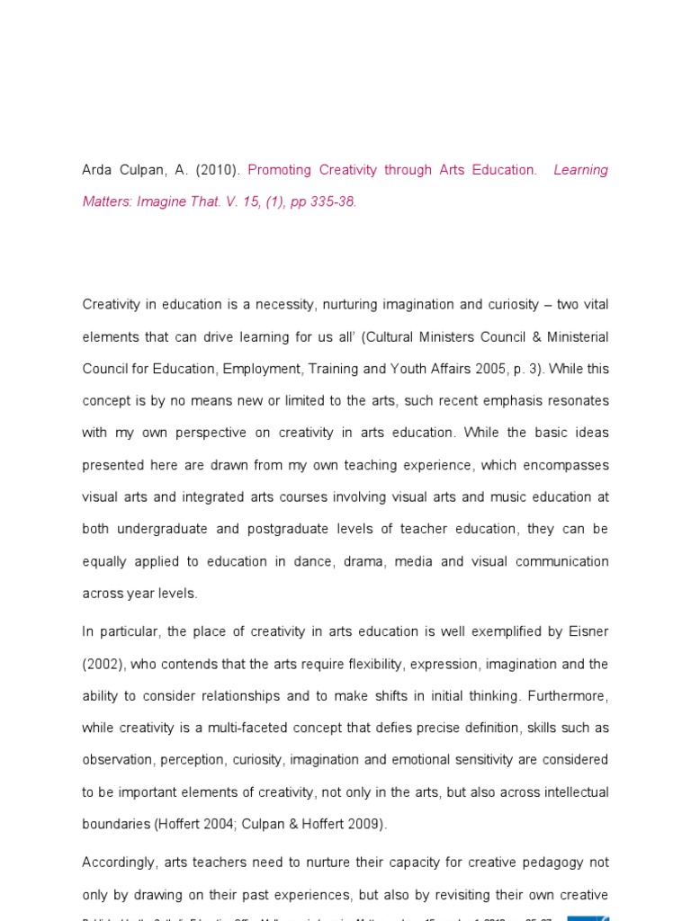 Enhancing Creativity in Arts Education | PDF | Creativity | Teachers
