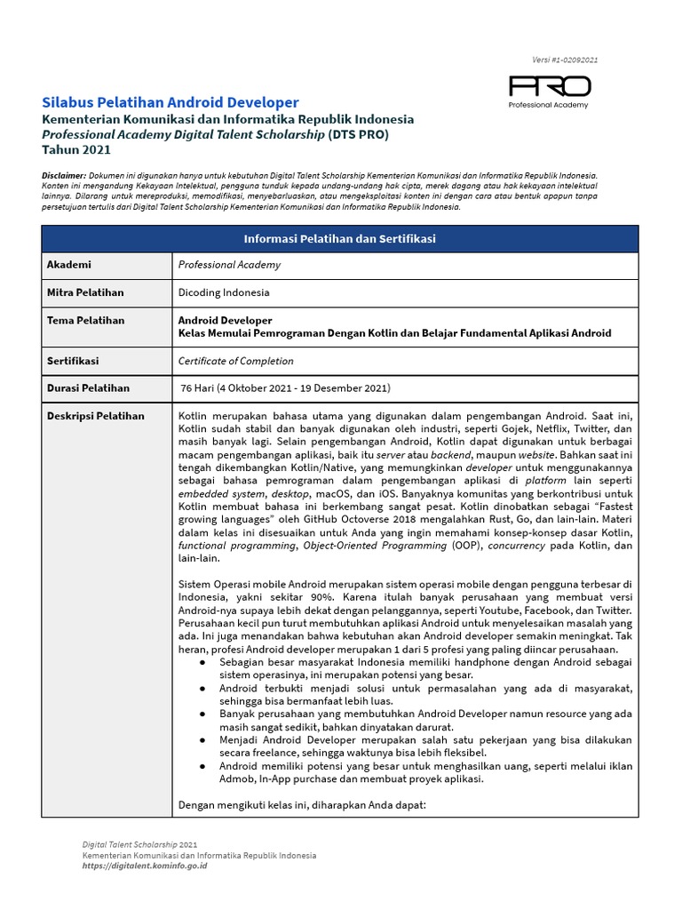 Pelatihan Android Developer 2021 | PDF