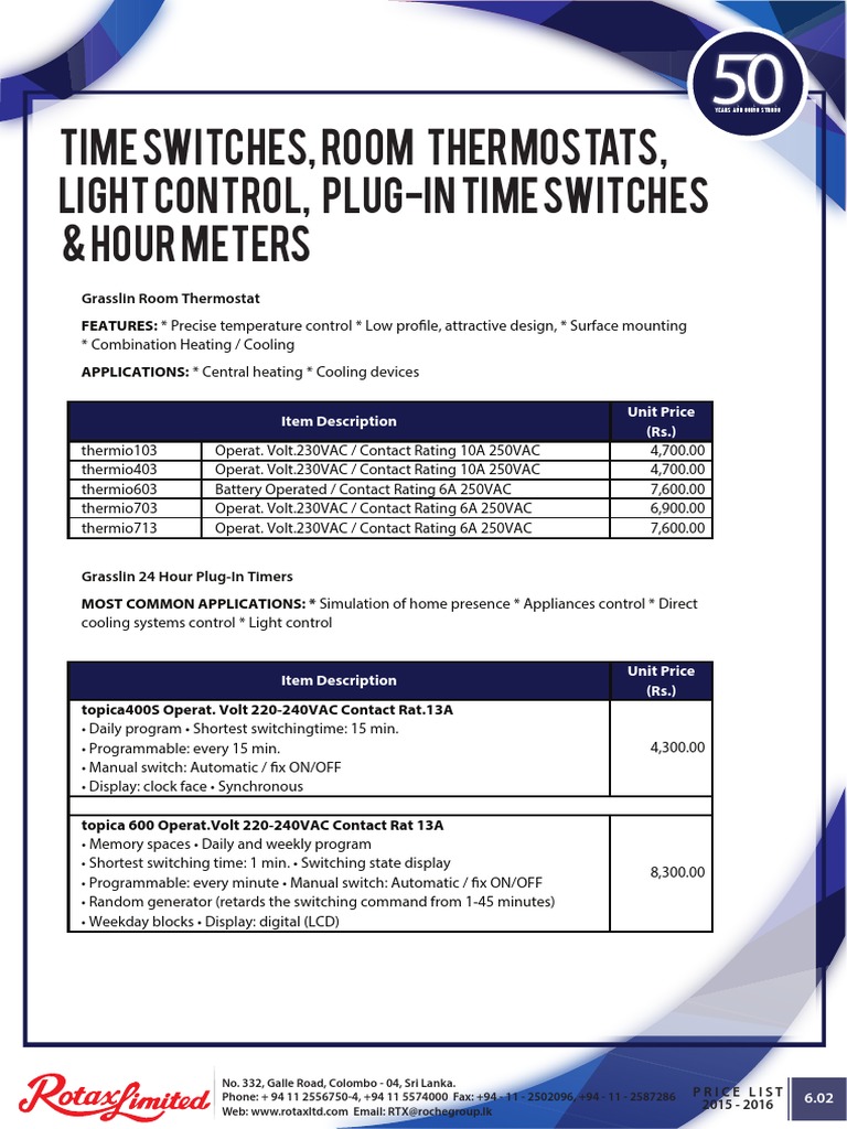 Time Switches, Room Thermostats, Light Control, PlugIn Time Switches