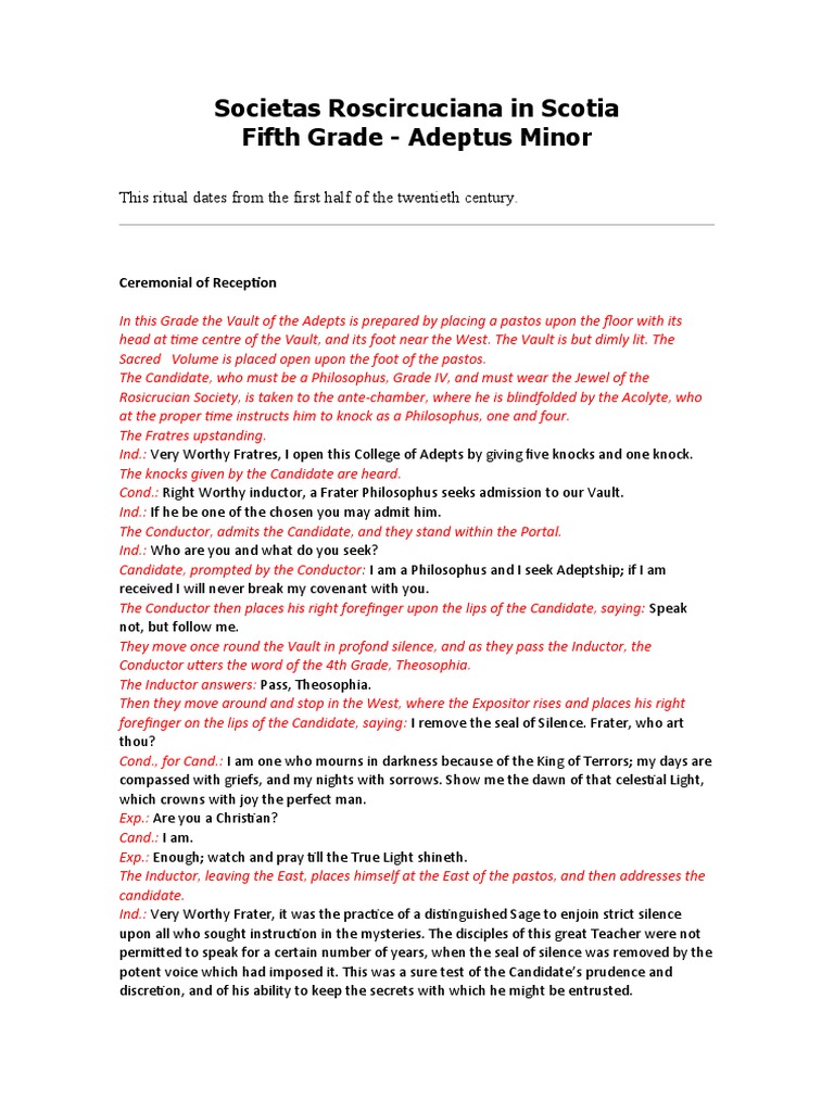 Reception Ritual for Adeptus Minor | PDF