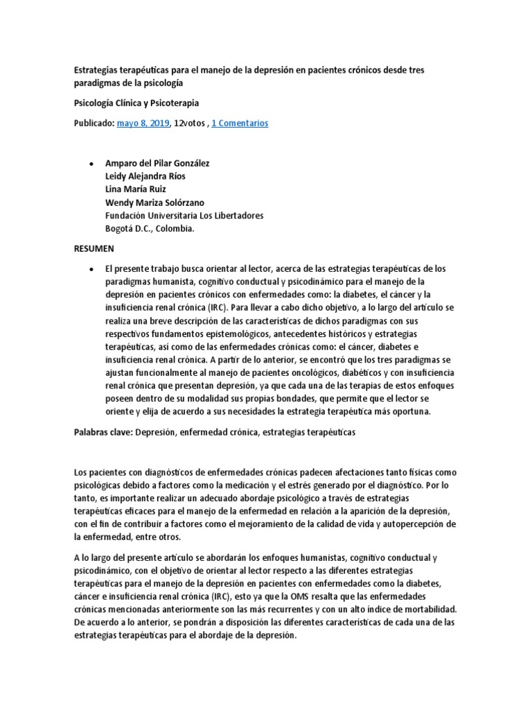 Estrategias Terapéuticas para El Manejo de La Depresión en Pacientes ...