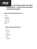 Download IDENTIFY AND EXPLAIN MACRO AND MICRO ENVOIRMENTAL  FACTORS WHICH INFLUENCE MAKRETING DECESIONS by Omi Rokr SN52757905 doc pdf