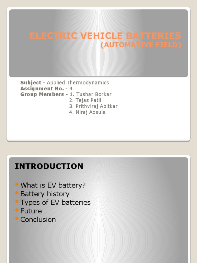 Types of Electric Vehicle Batteries | PDF | Rechargeable Battery ...