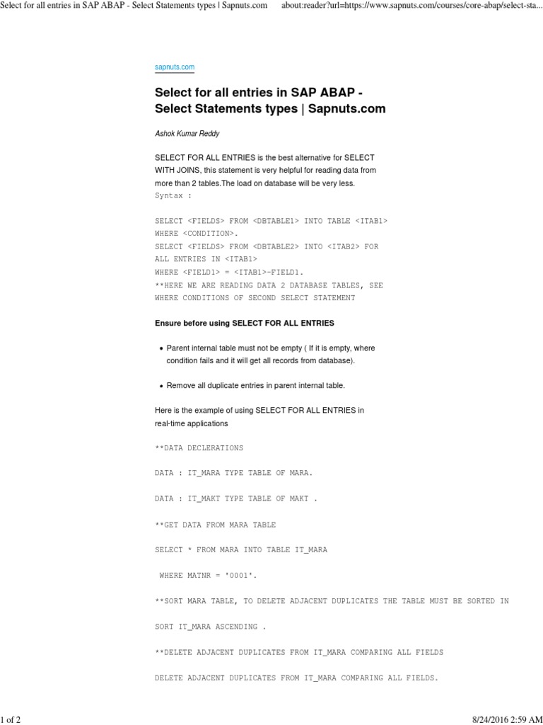 Select Into Corresponding Fields - Select Statements Types - Sapnuts ...